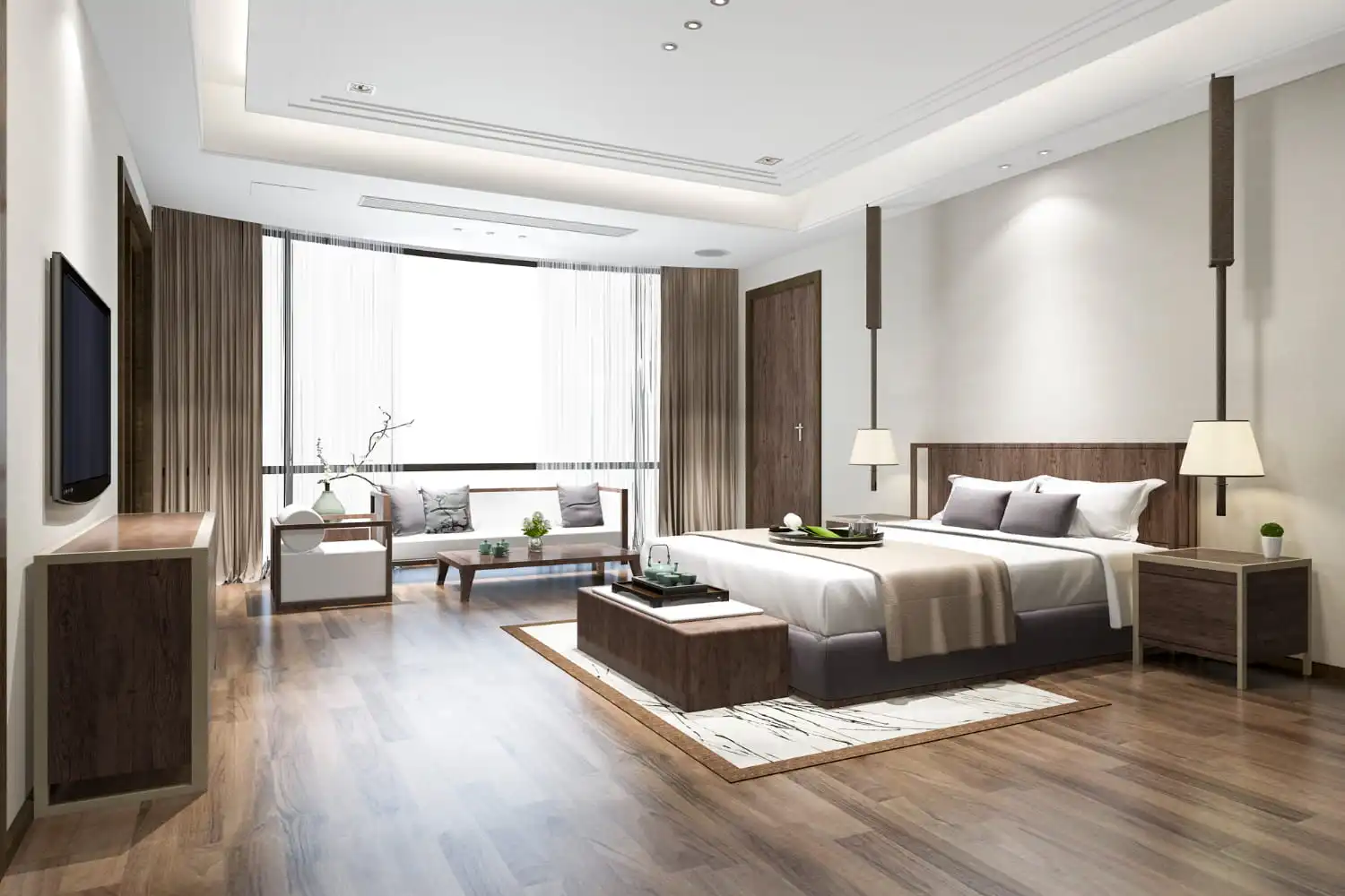 Modern and elegantly furnished hotel bedroom