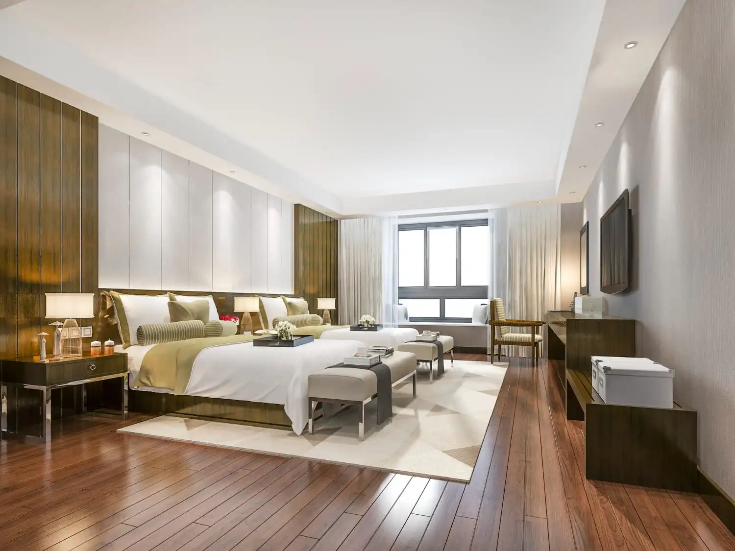 Grand hotel lobby with modern reception area